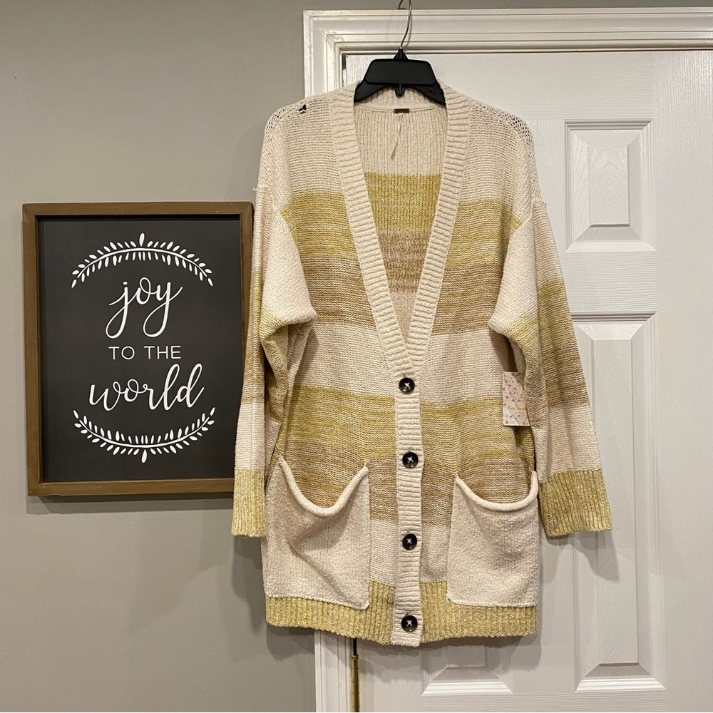 Free People Southport Beach Cardigan Sweater Button Knit Grains Combo Small NWT